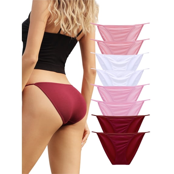 Buankoxy 8 Pack Women's Low-Rise String Bikini Panty Stretch Briefs(Multi-color,Size5)