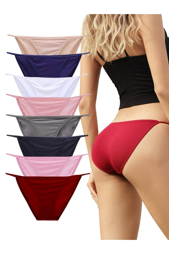 8 Pack Women's Low-Rise String Bikini Panty Stretch Briefs(Multi-color,Size7)