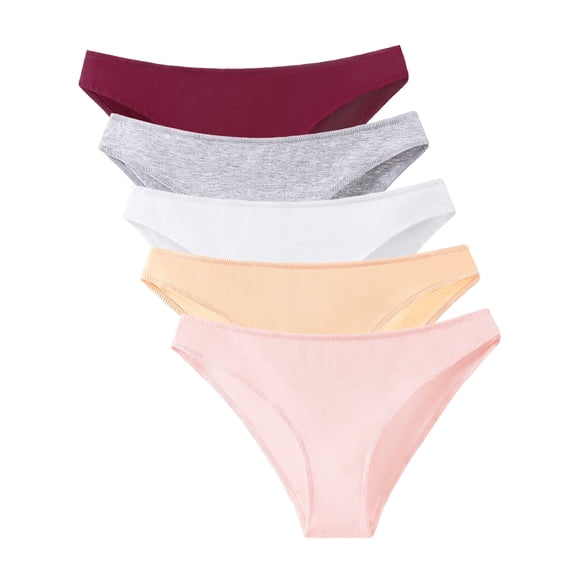 Buankoxy Cotton Bikini Underwear High Cut No Show Cheeky Panties for Women Ladies Hipster 5 Pack,Size 5