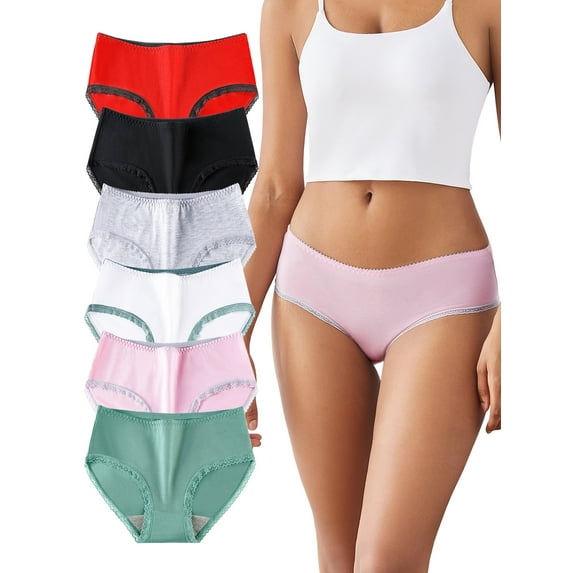 Buankoxy Cotton Panties for Women Bikini Underwear Hipster Underpants Lace Briefs, 6 Pack, Size 8