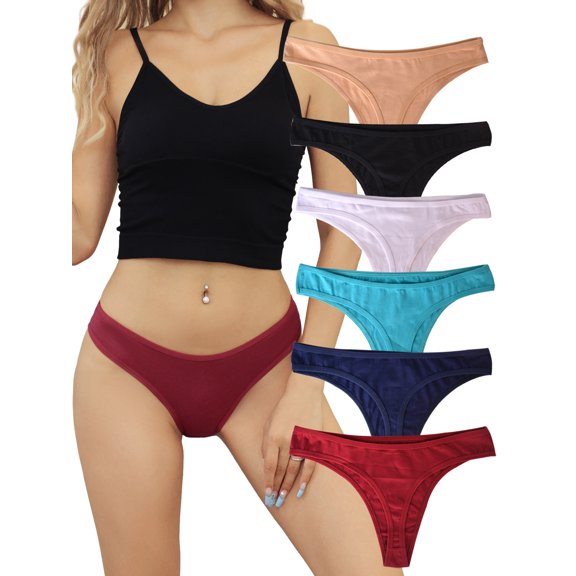 Buankoxy Cotton Thong Underwear for Women Seamless Thongs Panties 6 Pack,(Multicolor,Size 8)