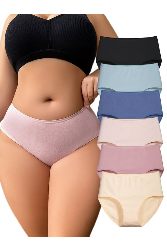 6 Pack Women's Cotton Underwear Mid Waisted Full Coverage Panties Breathable Briefs,Size 7