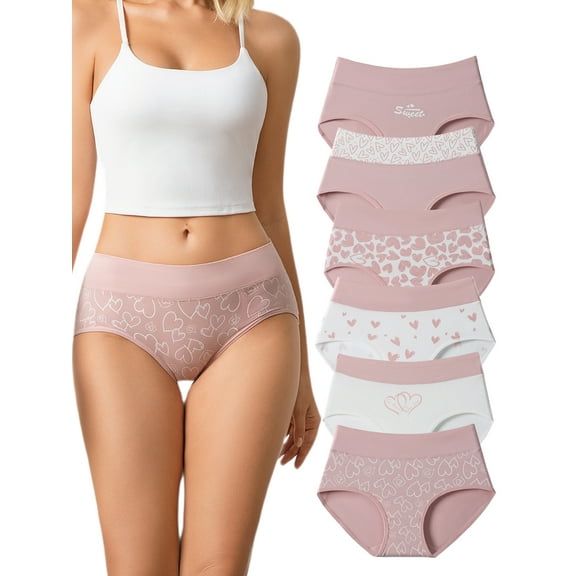 Buankoxy Cotton Underwear for Women Mid Rise Soft Stretch Breathable Ladies Panties 6 Pack, Size 7