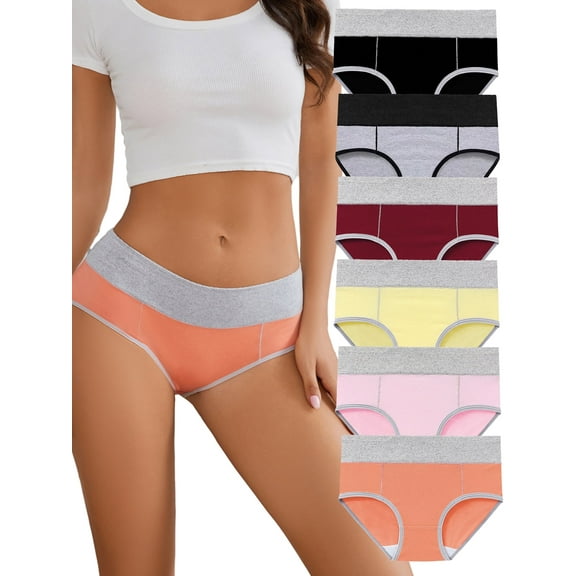 Buankoxy Cotton Underwear for Women Mid Waisted Full Coverage Briefs Panties 6 Pack,Size 8