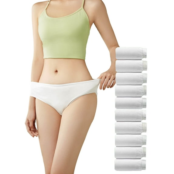 Buankoxy Disposable Underwear 10 Pack Women's Cotton Briefs Panties for Travel/Spa, M