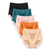Buankoxy High Waisted Seamless Underwear No Show Soft Stretch Womens Briefs Full Coverage Panties 5 Pack,Size 8
