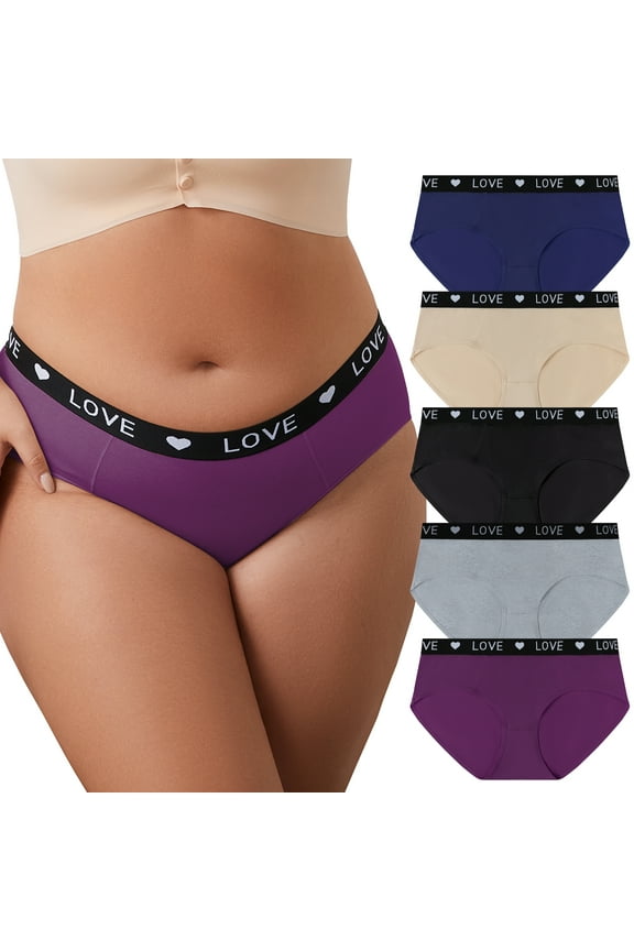 Underwear for Women Plus Size Cotton Mid Rise Panties Full Coverage Briefs 5 Pack,Size 8