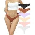 thumbnail image 1 of Buankoxy Seamless Thongs for Women V-Cut Bikini Panties No Show Thong Underwear,6-Pack,Size 6, 1 of 6