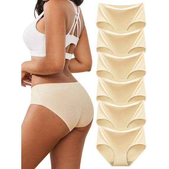 Buankoxy Seamless Underwear for Women No Show Panties Mid Rise Briefs, 6-Pack, Nude, Size 6