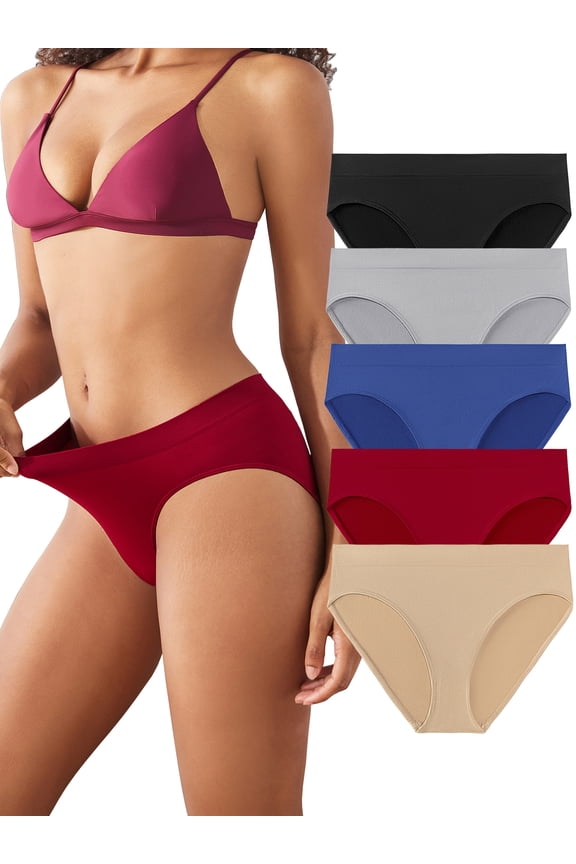 Seamless Underwear for Women Soft No Show Panties High Cut Invisible Hipster Silky Cheeky Ladies Bikini 5 Pack, Size 8