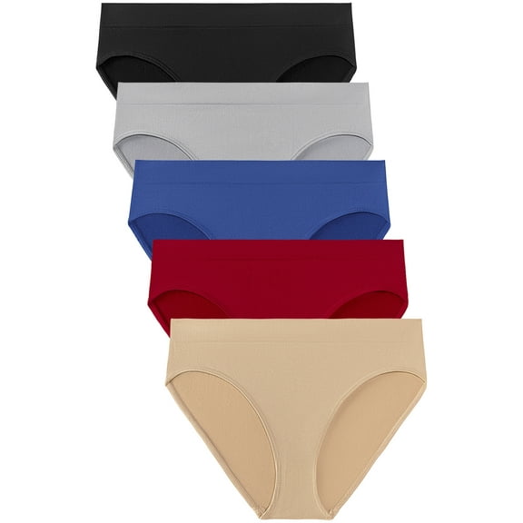 Buankoxy Seamless Underwear for Women Soft No Show Panties High Cut Invisible Hipster Silky Cheeky Ladies Bikini 5 Pack, Size 9