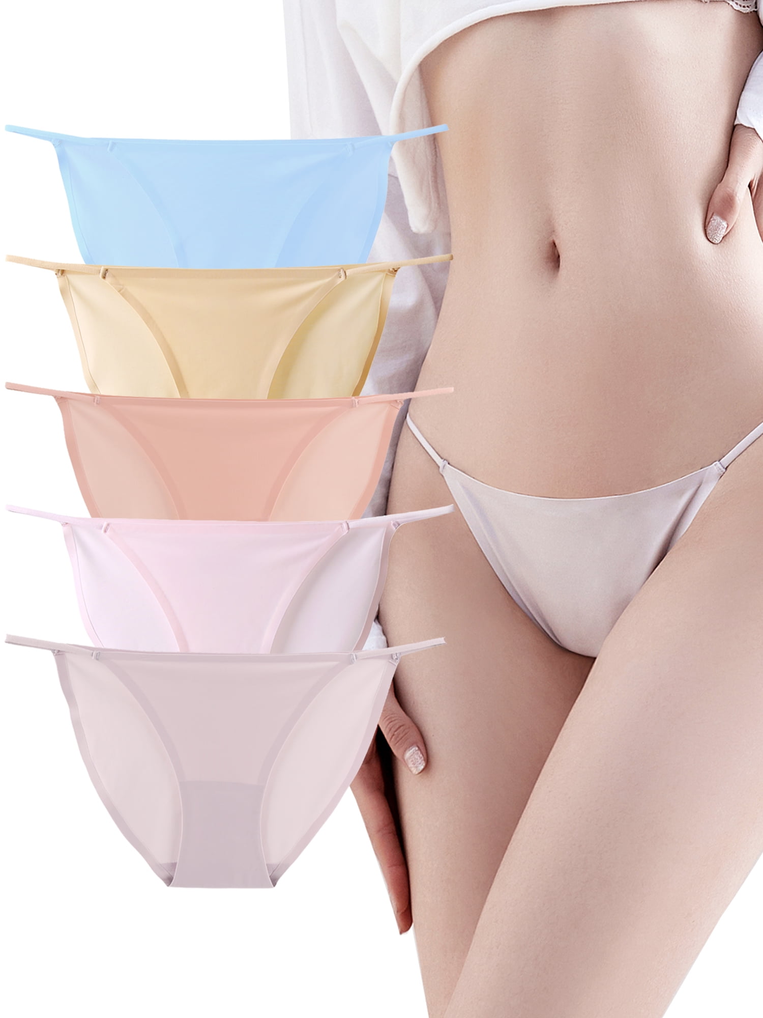 Buankoxy String Bikini Panties for Women Invisible No Show Sexy Cheeky  Panty 5 Pack,Size 6