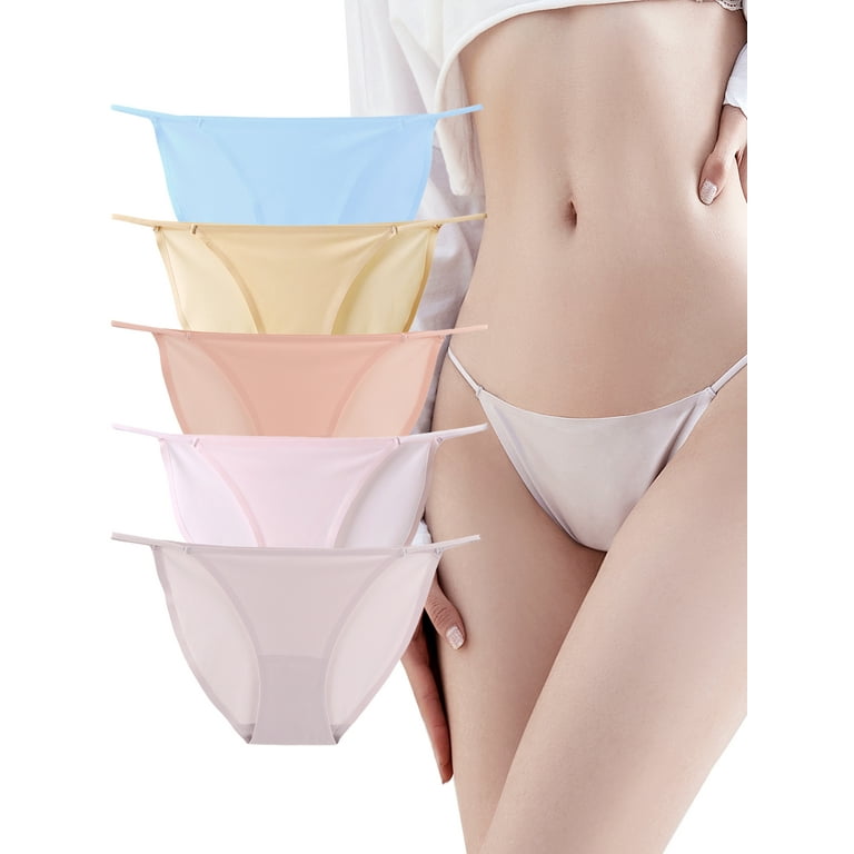 Buankoxy String Bikini Panties for Women Invisible No Show Sexy Cheeky  Panty 5 Pack,Size 7