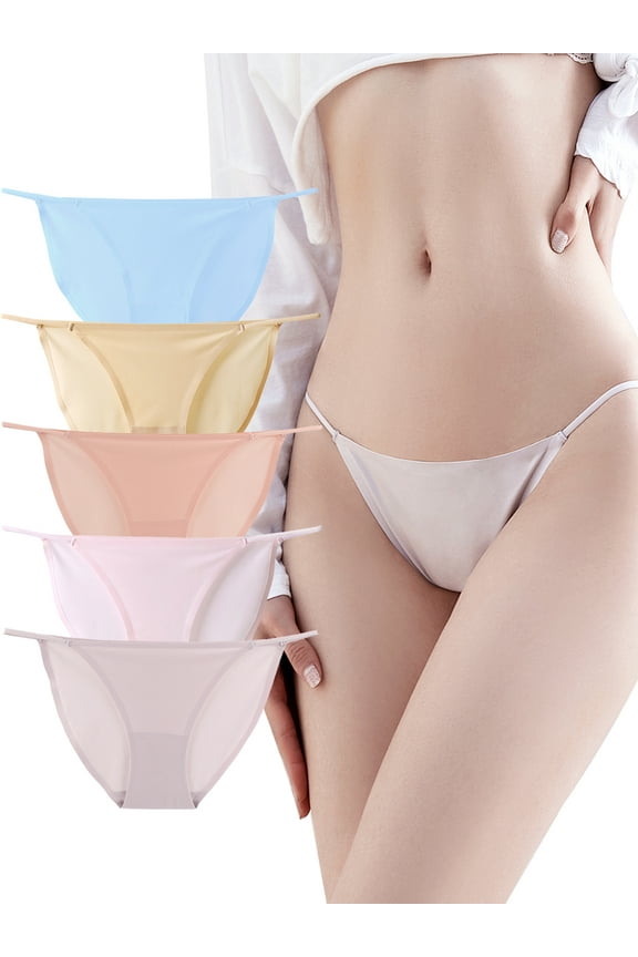String Bikini Panties for Women Invisible No Show Cheeky Panty 5 Pack,Size 7