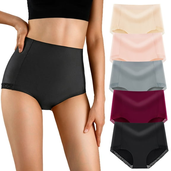 Buankoxy Tummy Control Underwear for Women High Waisted Sexy Lace Lingerie Ladies Stretch Panties Briefs 5 Pack,Size 6