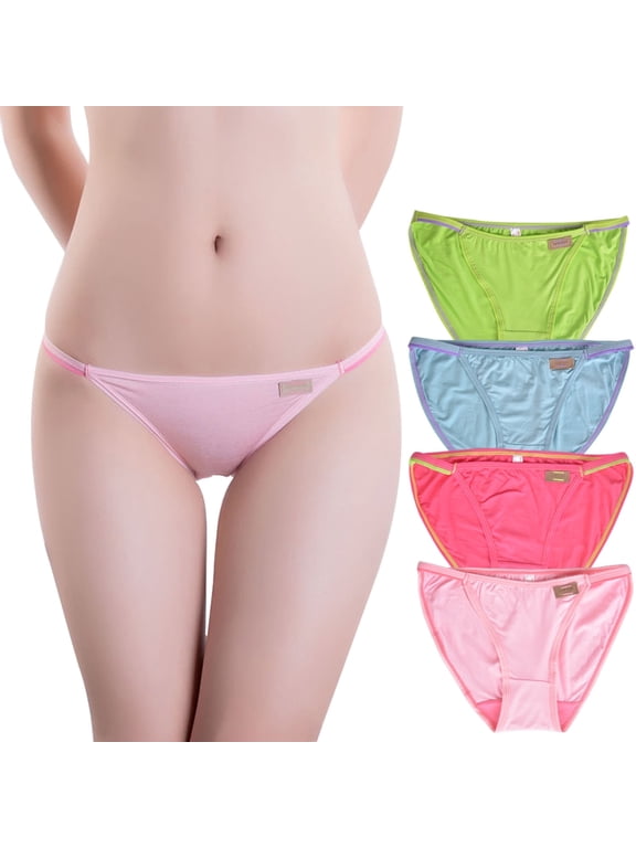 Women Sexy Silky String Bikini Panties Comfort Cheeky Underwear Briefs 4 Pack,Size 8