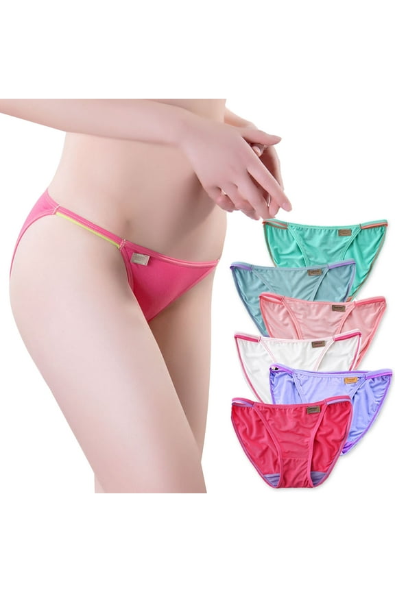 Women Sexy Silky String Bikini Panties Comfort Cheeky Underwear Briefs 6 Pack,Size 5