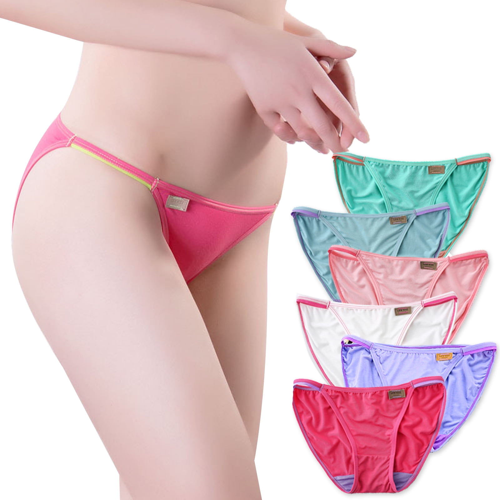 Buankoxy 6 Pack Women's Low-Rise String Bikini Panty Stretch  Briefs(Multi-color,Size6)