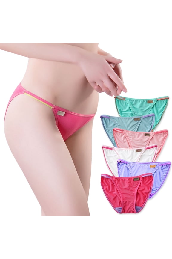 Women Sexy Silky String Bikini Panties Comfort Cheeky Underwear Briefs 6 Pack,Size 6