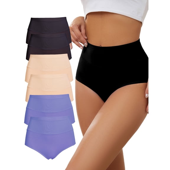 Buankoxy Women's Breathable Underwear High Waist Mesh Panties,6-Pack,Size 8