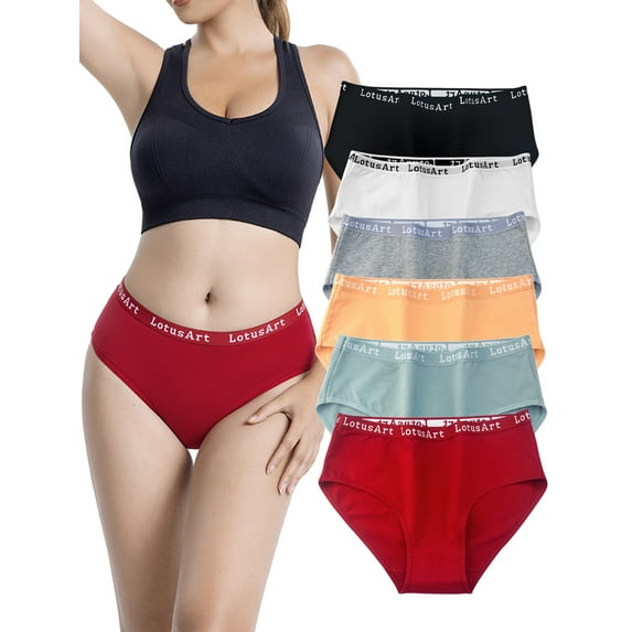 Buankoxy Women's Cotton Brief Underwear Mid-Rise Panties 6-Pack,Size 6