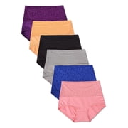 Buankoxy Women's Cotton Panties High Waist Tummy Control Underwear Stretch Full Coverage Briefs Panties,6-Pack,Size 6