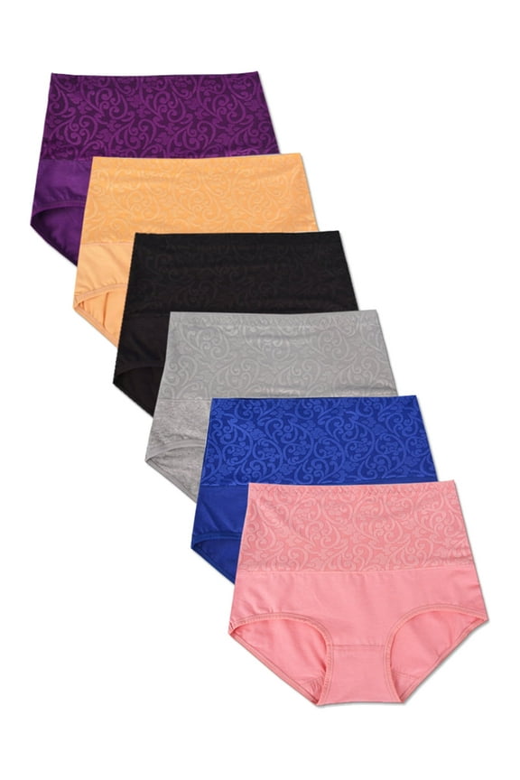 Women's Cotton Panties High Waist Tummy Control Underwear Stretch Full Coverage Briefs Panties,6-Pack,Size 7