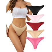Buankoxy Women's Cotton Thong Underwear Breathable and Elastic T-Back Design,5-Pack,Size 6