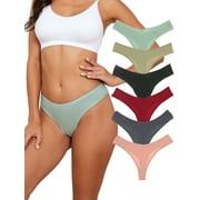 Buankoxy Women's Cotton Thongs Panties Low Waist Breathable Bikini Underwear,6-Pack,Size 7