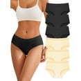 thumbnail image 1 of Buankoxy Women's Cotton Underwear Mid Waisted Briefs Stretch Full Coverage Panties 6 Pack, Size 5, 1 of 5