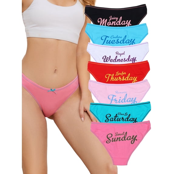 Buankoxy Women's Underwear Bikini Panties Week Days Printed Briefs,7-Pack,Size 8