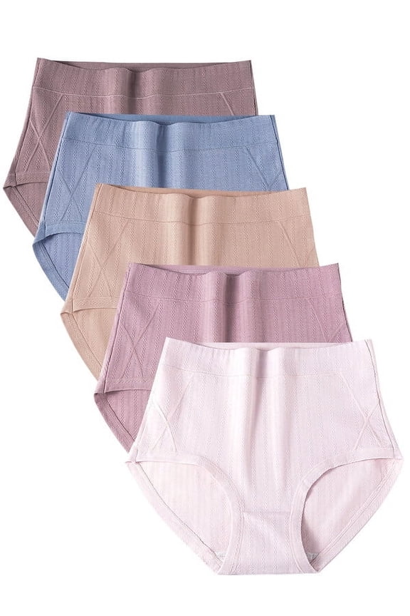 Women's Cotton Underwear Stretchy Briefs Full Coverage Panties for Women High Waisted Ladies Panties 5 Pack, Size 8