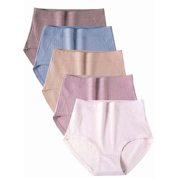 Buankoxy Women's Cotton Underwear Stretchy Briefs Full Coverage Panties for Women High Waisted Ladies Panties 5 Pack, Size 9