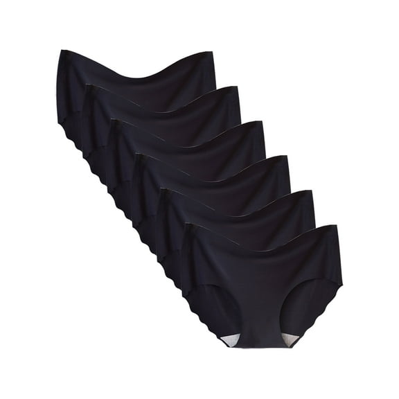 Buankoxy Women's Invisible Seamless Hipster Panties Mid-Rise No Show Laser Cut Underwear 6 Pack,Black,Size 8