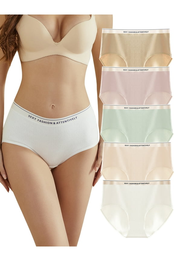 Women's Plus Size Cotton Underwear High Waisted Full Coverage Hipster Briefs 5 Pack,Size 10