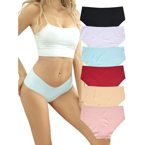 Buankoxy Women's Seamless Hipster Underwear Comfortable Mid Rise Panties No Visible Panty Lines for Various Outfits and Activities 6 Pack,Size 4