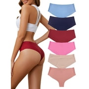 Buankoxy Women's Seamless Hipster Underwear Sexy High Cut Panties,6-Pack,Size 7