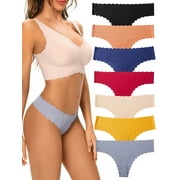 Buankoxy Women's Seamless Thong Panties Laser Cut No Show Underwear,7-Pack,Size 7