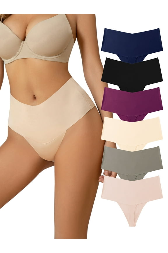 Women's Seamless Thongs Mid Waisted Comfortable Underwear for Women 6 Pack,Size 5