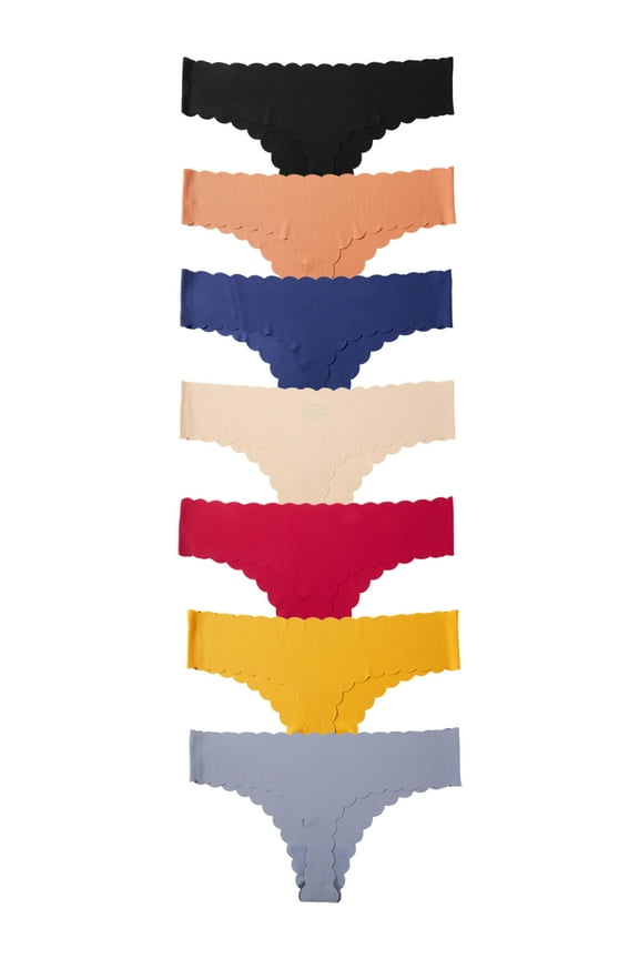 Women's Seamless Thongs Panties Laser Cut No Show Underwear,7-Pack,Size 4