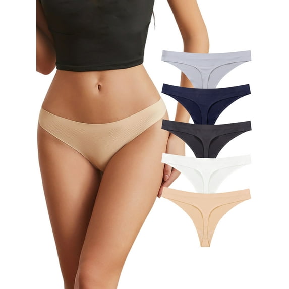 Buankoxy Women's Seamless Thongs Underwear Breathable and No Show Panties,5-Pack,Size 6