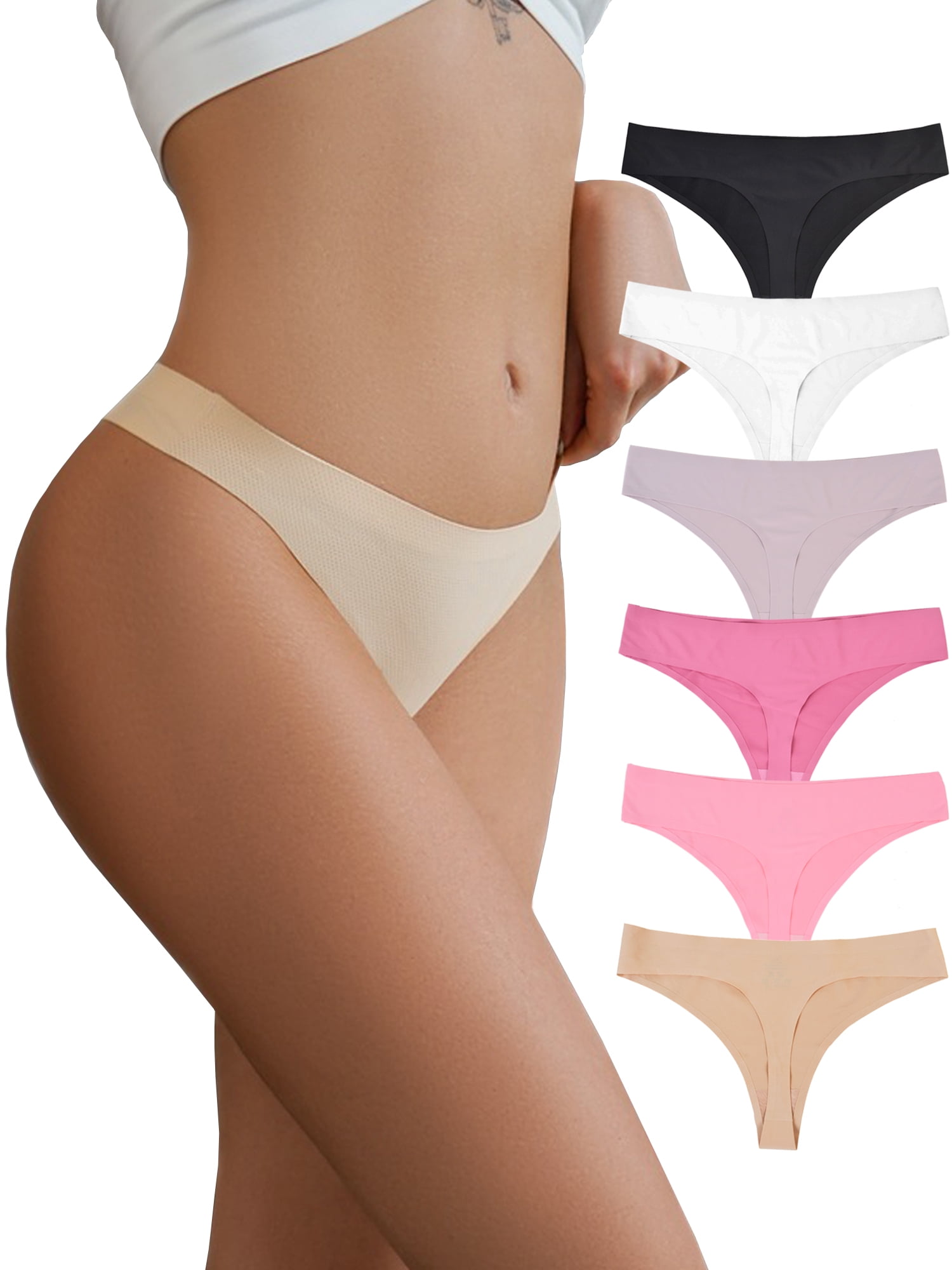 Buankoxy Women's Seamless Thongs Underwear Stretch Nylon Panties