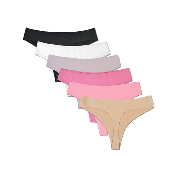 Buankoxy Women's Seamless Thongs Underwear Stretch Nylon Panties,Multicolor,6-Pack,Size 5
