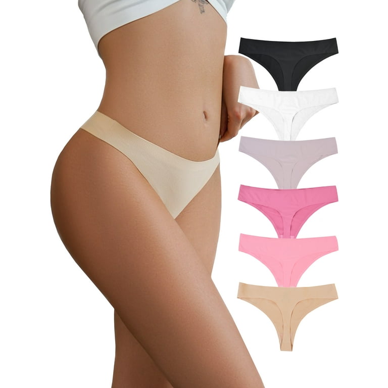 Buankoxy Women's Seamless Thongs Underwear Stretch Nylon  Panties,Multicolor,6-Pack,Size 8