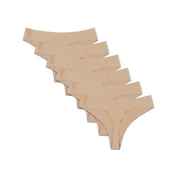 Buankoxy Women's Seamless Thongs Underwear Stretch Nylon Panties,Nude,6-Pack,Size 5