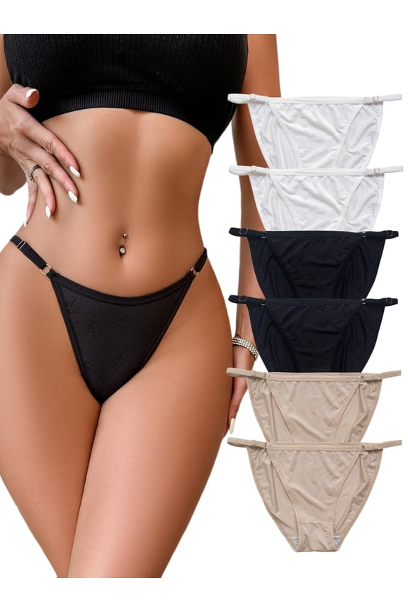 Women's String Bikini Underwear Adjustable G String High Cut Stretch Cheeky Panties 6 Pack