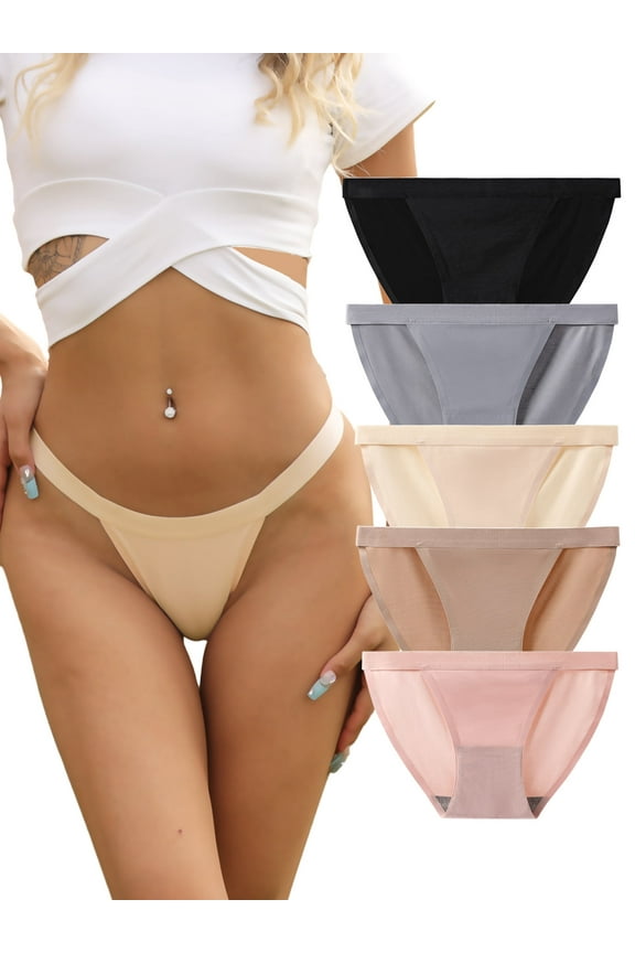 Women's String Bikini Underwear High Cut Breathable Briefs Panties,5-Pack,Size 7
