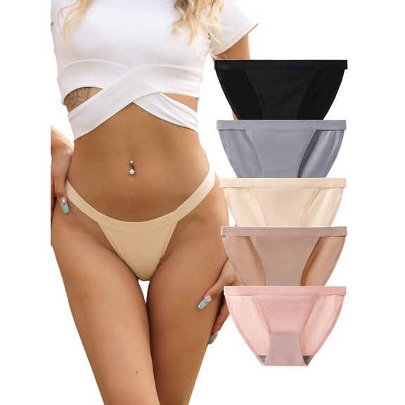 Buankoxy Women's String Bikini Underwear High Cut Breathable Briefs Panties,5-Pack,Size 8