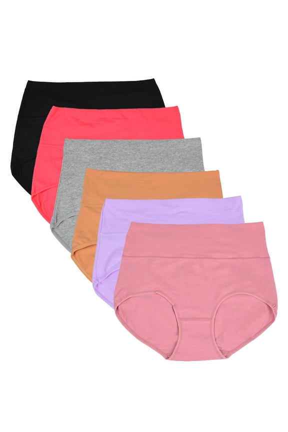 Womens Cotton Underwear High Waist Full Coverage Briefs Soft Breathable Postpartum Panties Stretch Underpants 6 Pack,Size 8