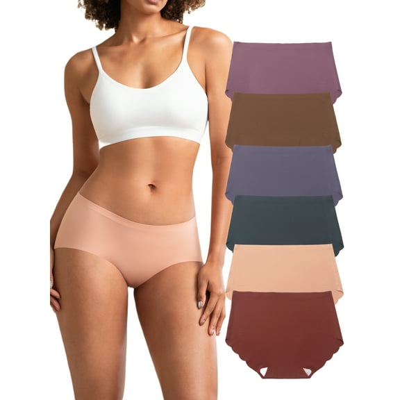 Buankoxy Womens Seamless Underwear Bikini Panties Wave Edge Ice Silk Briefs 6 Pack, Size 6